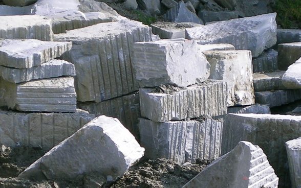 Freshly quarried sandstone blocks