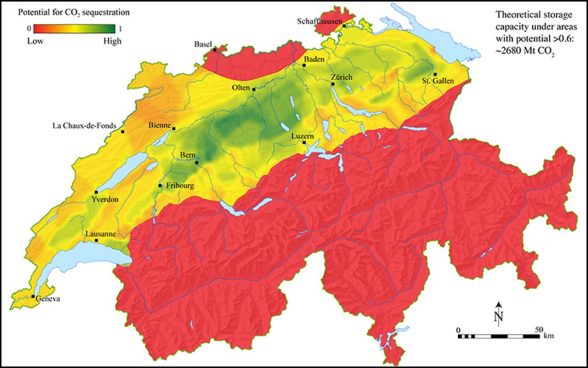 Estimation approximative du potentiel de stockage du CO2 en Suisse